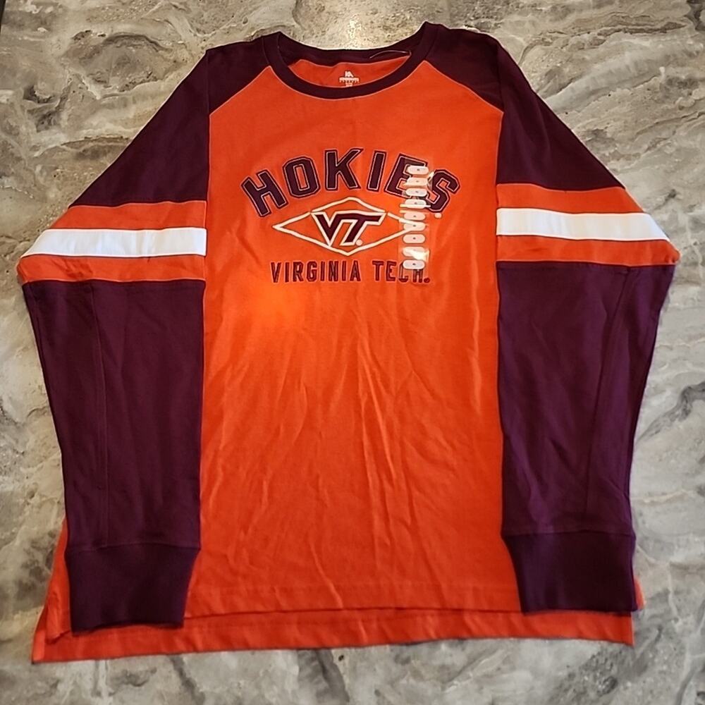 Virginia Tech Hokies Shirt Mens 2XL Orange Maroon Heavy Baggy Raglan Long Sleeve